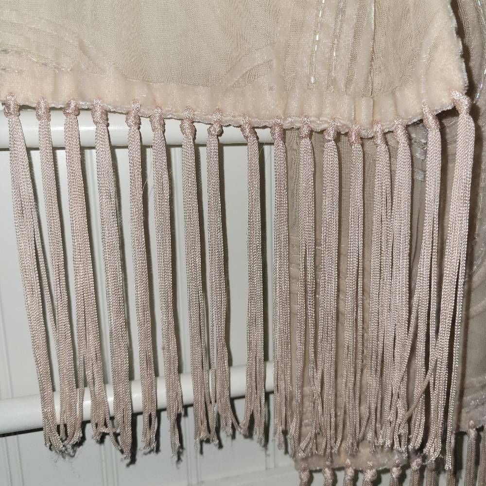 Elegant Cejon Light Peach Beaded Fringe Scarf - Picture 4 of 8